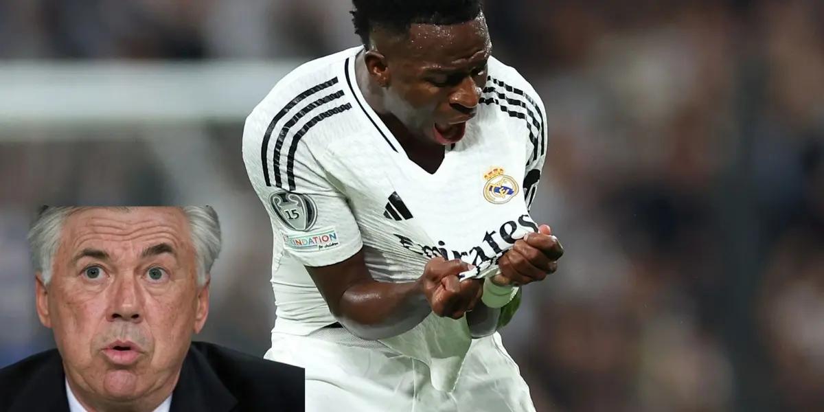 La reacción de Ancelotti tras el golazo "a lo Messi" de Vinicius contra Rayo Vallecano