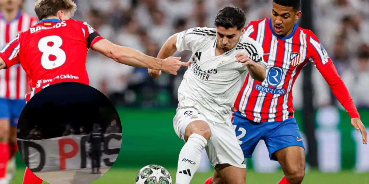 Aficionados del Atlético de Madrid calientan el Derby con una polémica pancarta contra el Real Madrid